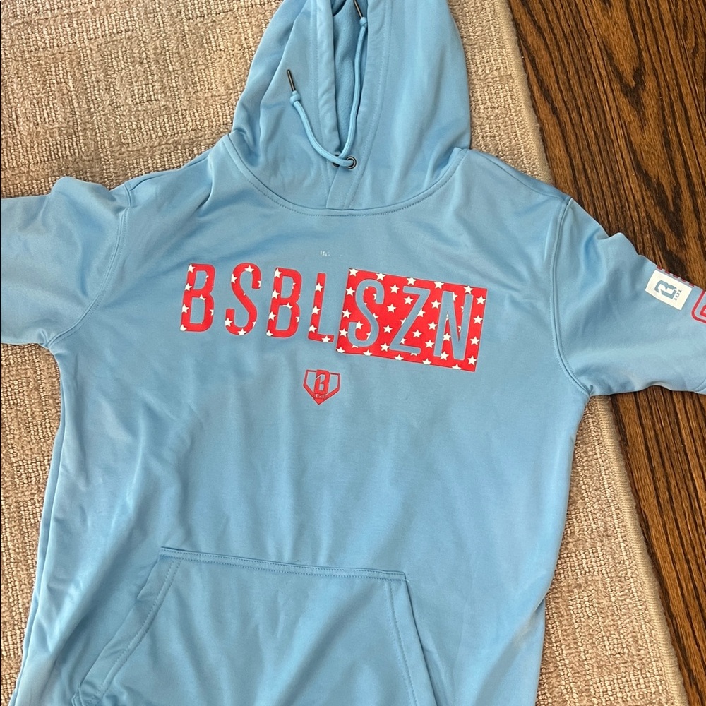 Blue baseball Hoodie -Adult Small